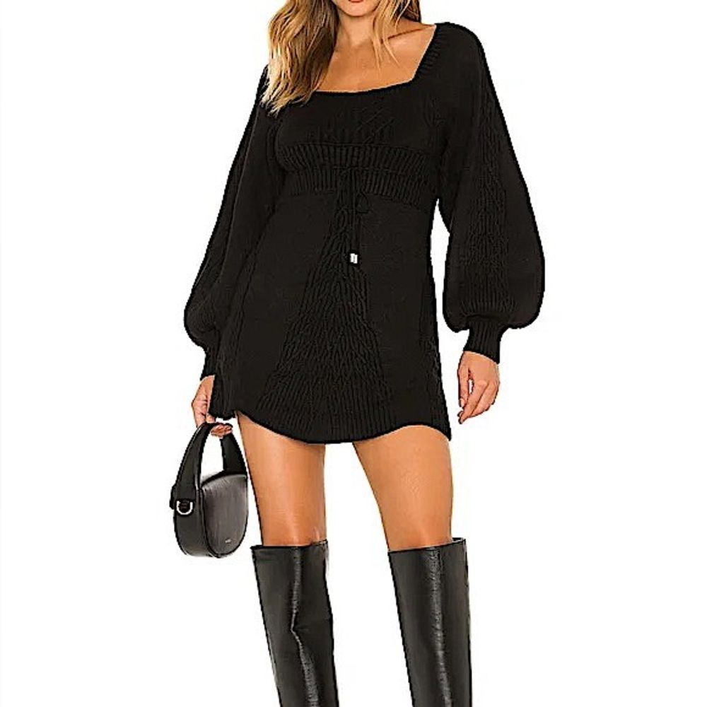 Free People Women's Emmaline Mini Sweater Stretchy Dress Black NWT $168